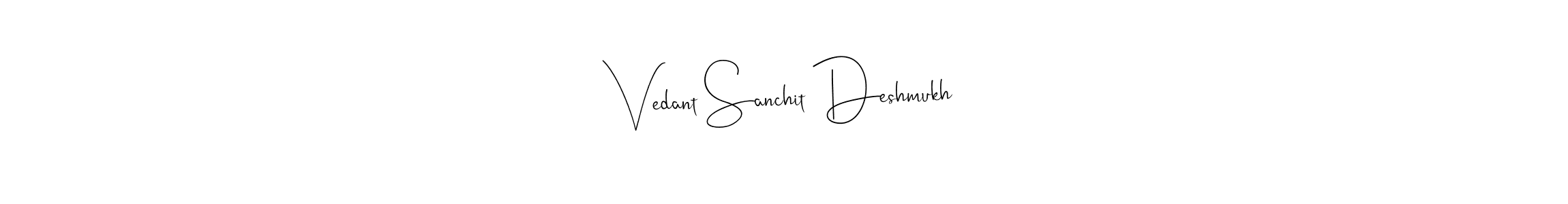 This is the best signature style for the Vedant Sanchit Deshmukh name. Also you like these signature font (Andilay-7BmLP). Mix name signature. Vedant Sanchit Deshmukh signature style 4 images and pictures png