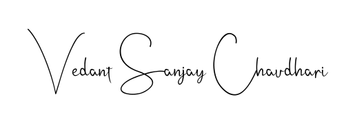 Create your official email sign-off with Vedant Sanjay Chaudhari name in Andilay-7BmLP style. Crisp, clean, and perfectly legible across all screens. Vedant Sanjay Chaudhari signature style 4 images and pictures png