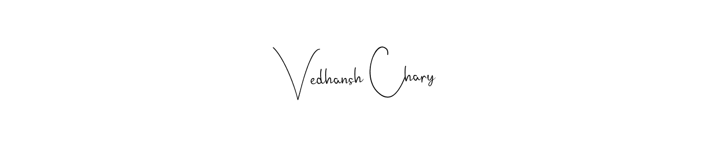 Similarly Andilay-7BmLP is the best handwritten signature design. Signature creator online .You can use it as an online autograph creator for name Vedhansh Chary. Vedhansh Chary signature style 4 images and pictures png