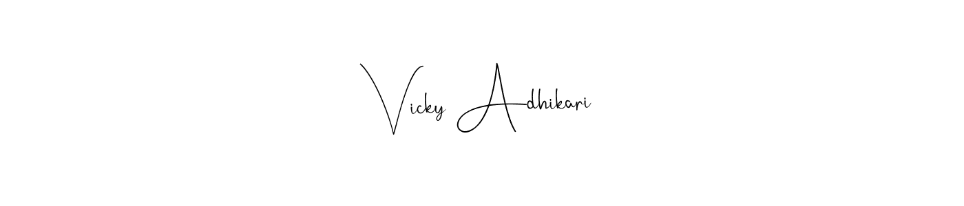 Andilay-7BmLP is a professional signature style that is perfect for those who want to add a touch of class to their signature. It is also a great choice for those who want to make their signature more unique. Get Vicky Adhikari name to fancy signature for free. Vicky Adhikari signature style 4 images and pictures png