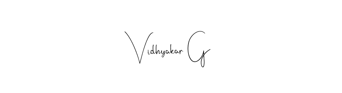 Use a signature maker to create a handwritten signature online. With this signature software, you can design (Andilay-7BmLP) your own signature for name Vidhyakar G. Vidhyakar G signature style 4 images and pictures png