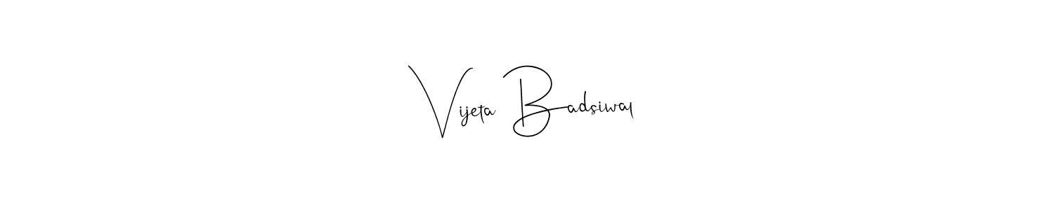 The best way (Andilay-7BmLP) to make a short signature is to pick only two or three words in your name. The name Vijeta Badsiwal include a total of six letters. For converting this name. Vijeta Badsiwal signature style 4 images and pictures png