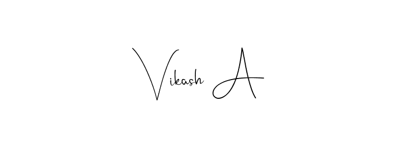 How to make Vikash A name signature. Use Andilay-7BmLP style for creating short signs online. This is the latest handwritten sign. Vikash A signature style 4 images and pictures png