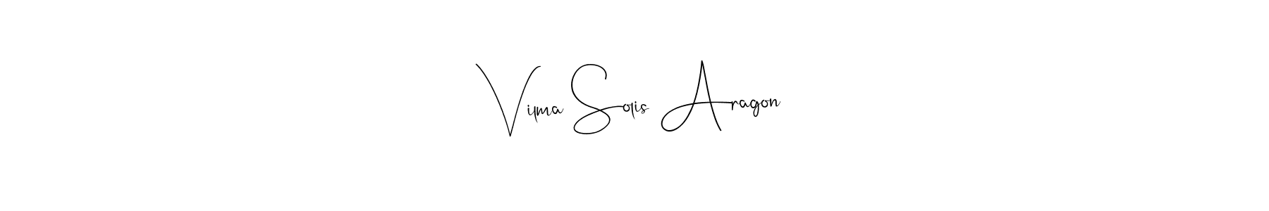How to make Vilma Solis Aragon name signature. Use Andilay-7BmLP style for creating short signs online. This is the latest handwritten sign. Vilma Solis Aragon signature style 4 images and pictures png