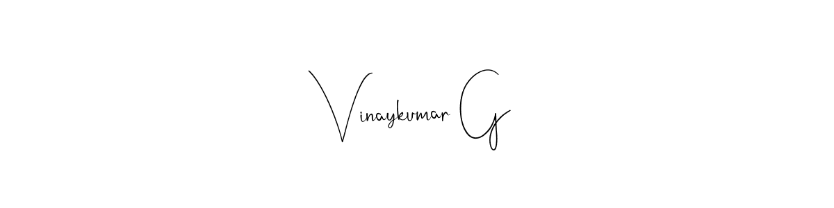 How to make Vinaykumar G name signature. Use Andilay-7BmLP style for creating short signs online. This is the latest handwritten sign. Vinaykumar G signature style 4 images and pictures png