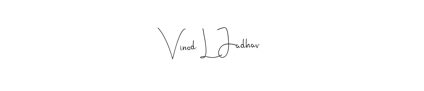 Andilay-7BmLP is a professional signature style that is perfect for those who want to add a touch of class to their signature. It is also a great choice for those who want to make their signature more unique. Get Vinod L Jadhav name to fancy signature for free. Vinod L Jadhav signature style 4 images and pictures png