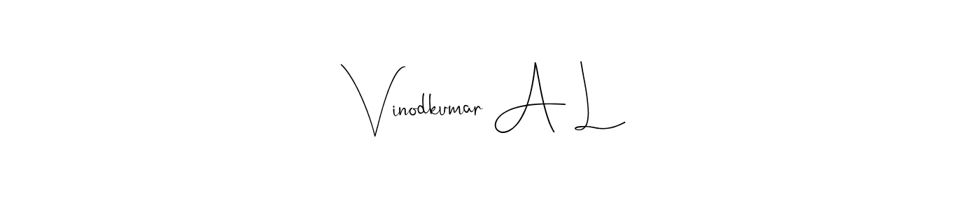 This is the best signature style for the Vinodkumar A L name. Also you like these signature font (Andilay-7BmLP). Mix name signature. Vinodkumar A L signature style 4 images and pictures png