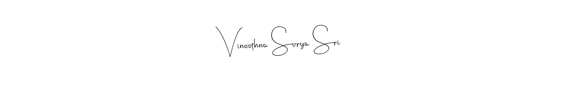 Andilay-7BmLP is a professional signature style that is perfect for those who want to add a touch of class to their signature. It is also a great choice for those who want to make their signature more unique. Get Vinoothna Surya Sri name to fancy signature for free. Vinoothna Surya Sri signature style 4 images and pictures png