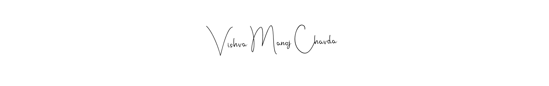 Andilay-7BmLP is a professional signature style that is perfect for those who want to add a touch of class to their signature. It is also a great choice for those who want to make their signature more unique. Get Vishva Manoj Chavda name to fancy signature for free. Vishva Manoj Chavda signature style 4 images and pictures png