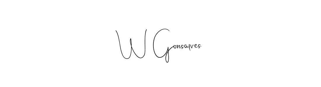 How to make W Gonsalves name signature. Use Andilay-7BmLP style for creating short signs online. This is the latest handwritten sign. W Gonsalves signature style 4 images and pictures png