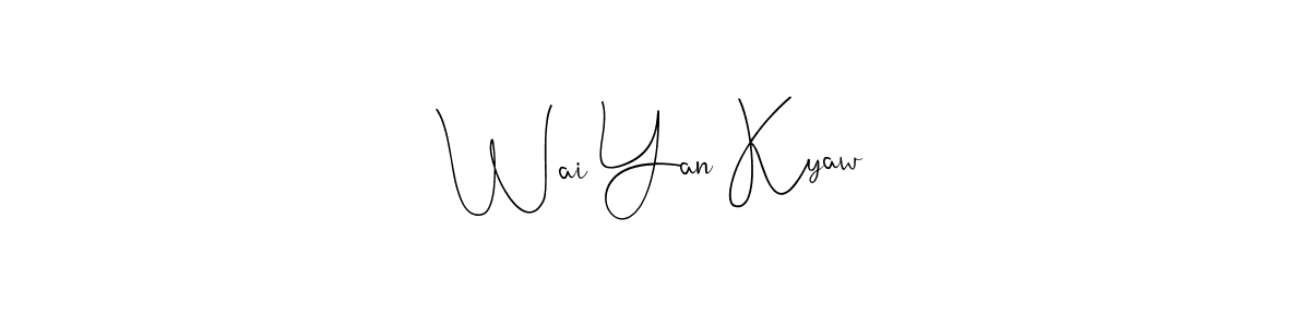 This is the best signature style for the Wai Yan Kyaw name. Also you like these signature font (Andilay-7BmLP). Mix name signature. Wai Yan Kyaw signature style 4 images and pictures png