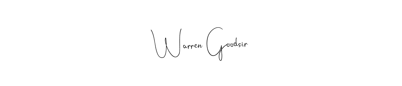 How to make Warren Goodsir name signature. Use Andilay-7BmLP style for creating short signs online. This is the latest handwritten sign. Warren Goodsir signature style 4 images and pictures png