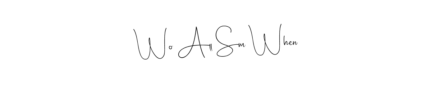 This is the best signature style for the Wo All Sm When name. Also you like these signature font (Andilay-7BmLP). Mix name signature. Wo All Sm When signature style 4 images and pictures png