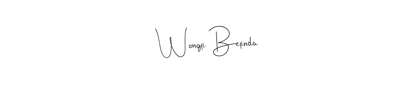 The best way (Andilay-7BmLP) to make a short signature is to pick only two or three words in your name. The name Wongli Belinda include a total of six letters. For converting this name. Wongli Belinda signature style 4 images and pictures png