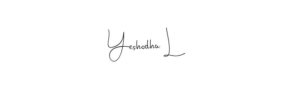 How to make Yeshodha L name signature. Use Andilay-7BmLP style for creating short signs online. This is the latest handwritten sign. Yeshodha L signature style 4 images and pictures png