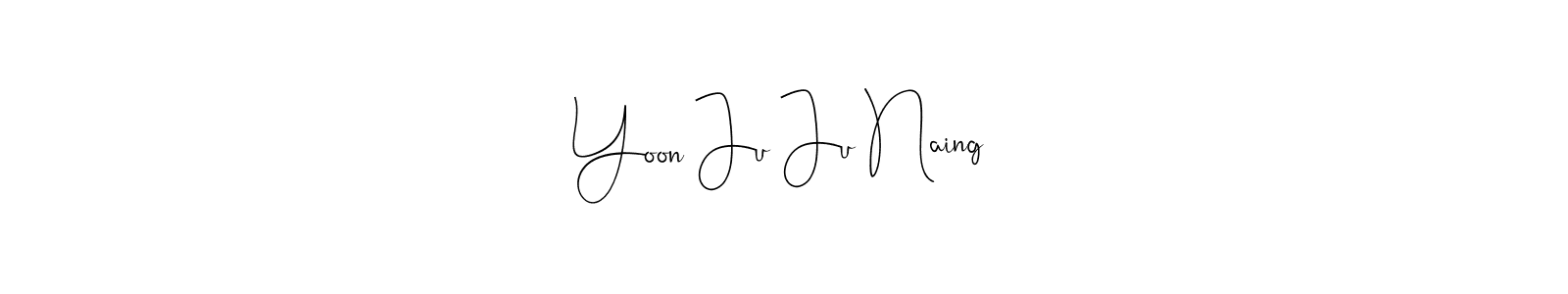 Similarly Andilay-7BmLP is the best handwritten signature design. Signature creator online .You can use it as an online autograph creator for name Yoon Ju Ju Naing. Yoon Ju Ju Naing signature style 4 images and pictures png