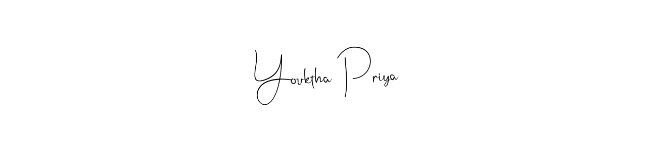The best way (Andilay-7BmLP) to make a short signature is to pick only two or three words in your name. The name Youktha Priya include a total of six letters. For converting this name. Youktha Priya signature style 4 images and pictures png