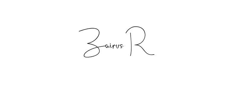 How to make Zairus R name signature. Use Andilay-7BmLP style for creating short signs online. This is the latest handwritten sign. Zairus R signature style 4 images and pictures png