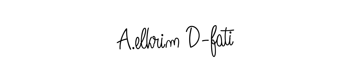 How to make A.elkrim D-fati name signature. Use Angelique-Rose-font-FFP style for creating short signs online. This is the latest handwritten sign. A.elkrim D-fati signature style 5 images and pictures png
