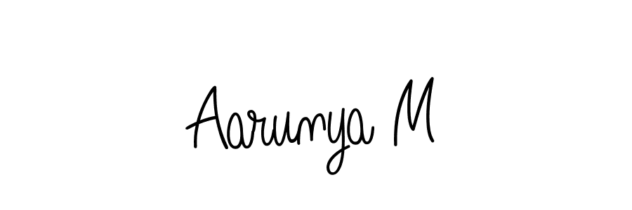 The best way (Angelique-Rose-font-FFP) to make a short signature is to pick only two or three words in your name. The name Aarunya M include a total of six letters. For converting this name. Aarunya M signature style 5 images and pictures png