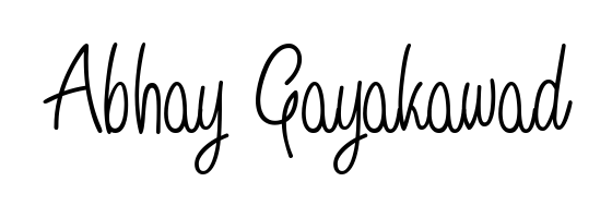 A sleek calligraphic signature for name Abhay Gayakawad utilizing Angelique-Rose-font-FFP styling. Great for adding personal signatures to photos and art. Abhay Gayakawad signature style 5 images and pictures png