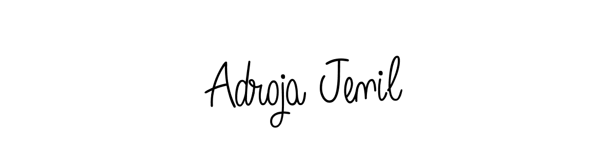 Use a signature maker to create a handwritten signature online. With this signature software, you can design (Angelique-Rose-font-FFP) your own signature for name Adroja Jenil. Adroja Jenil signature style 5 images and pictures png