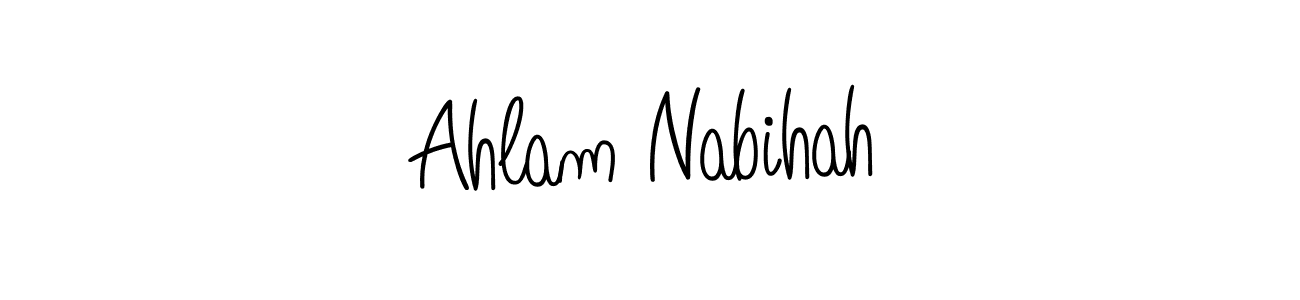 How to make Ahlam Nabihah name signature. Use Angelique-Rose-font-FFP style for creating short signs online. This is the latest handwritten sign. Ahlam Nabihah signature style 5 images and pictures png