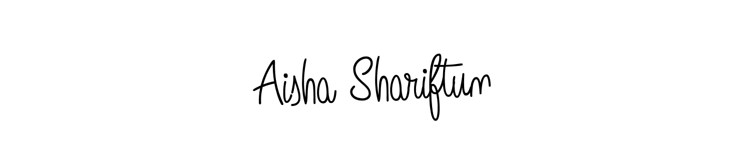 You should practise on your own different ways (Angelique-Rose-font-FFP) to write your name (Aisha Shariftun) in signature. don't let someone else do it for you. Aisha Shariftun signature style 5 images and pictures png