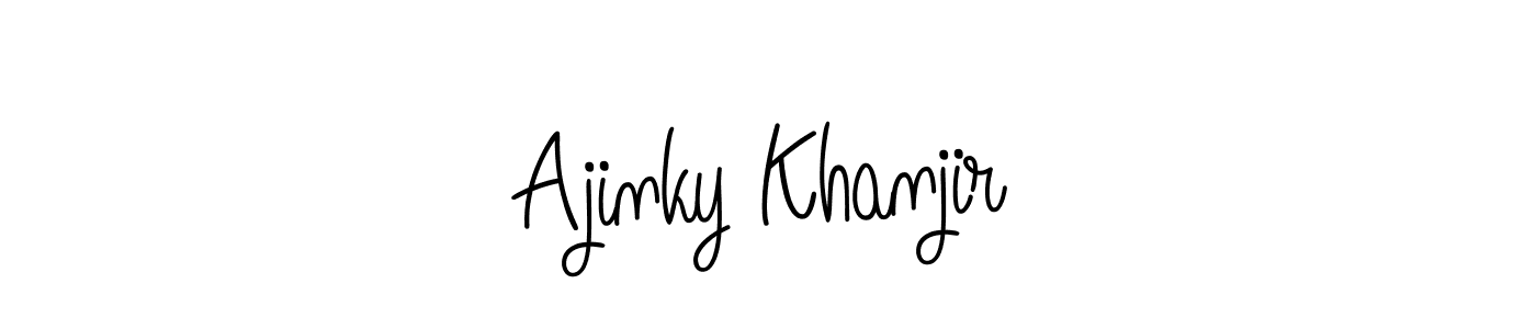 You should practise on your own different ways (Angelique-Rose-font-FFP) to write your name (Ajinky Khanjir) in signature. don't let someone else do it for you. Ajinky Khanjir signature style 5 images and pictures png