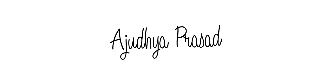 You should practise on your own different ways (Angelique-Rose-font-FFP) to write your name (Ajudhya Prasad) in signature. don't let someone else do it for you. Ajudhya Prasad signature style 5 images and pictures png