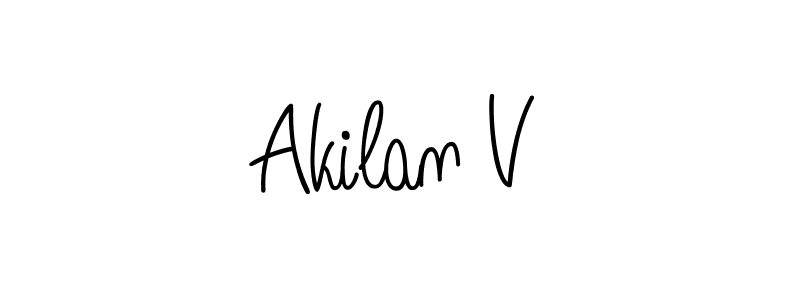 Use a signature maker to create a handwritten signature online. With this signature software, you can design (Angelique-Rose-font-FFP) your own signature for name Akilan V. Akilan V signature style 5 images and pictures png