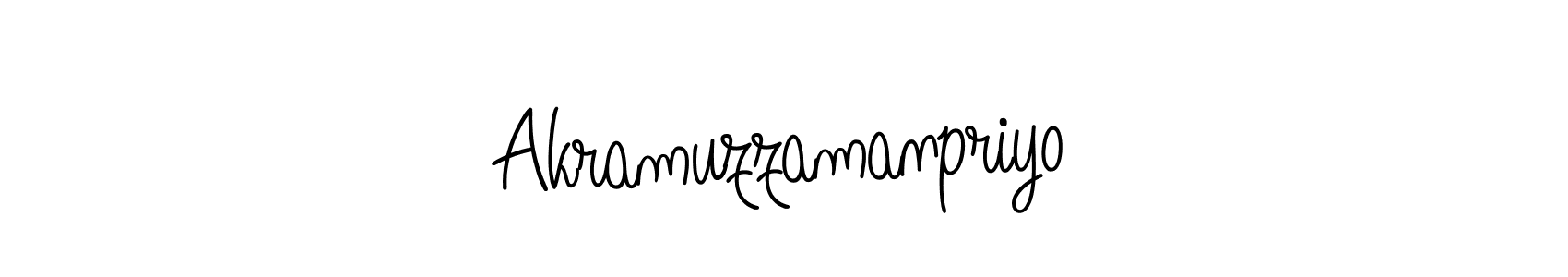 You should practise on your own different ways (Angelique-Rose-font-FFP) to write your name (Akramuzzamanpriyo) in signature. don't let someone else do it for you. Akramuzzamanpriyo signature style 5 images and pictures png