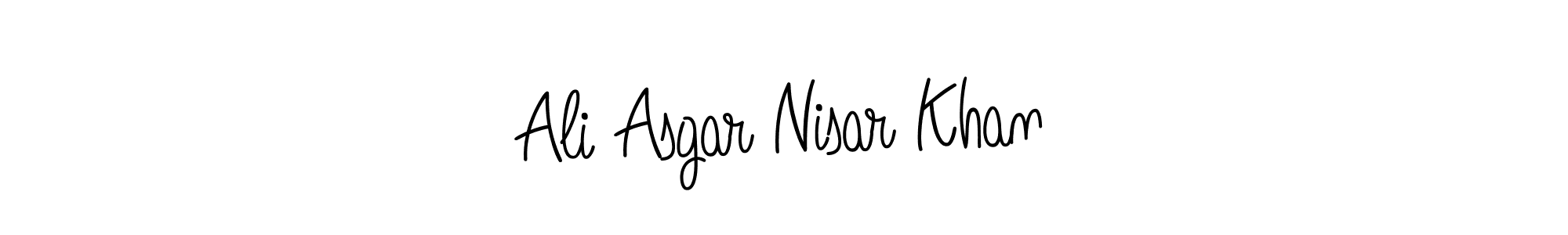 How to make Ali Asgar Nisar Khan name signature. Use Angelique-Rose-font-FFP style for creating short signs online. This is the latest handwritten sign. Ali Asgar Nisar Khan signature style 5 images and pictures png