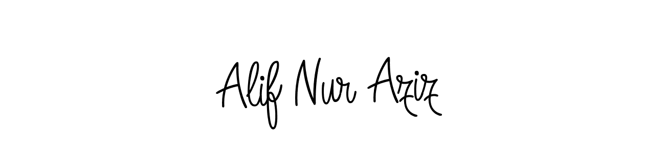 You should practise on your own different ways (Angelique-Rose-font-FFP) to write your name (Alif Nur Aziz) in signature. don't let someone else do it for you. Alif Nur Aziz signature style 5 images and pictures png