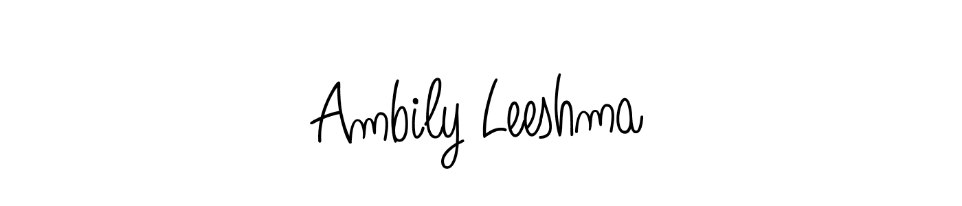 Use a signature maker to create a handwritten signature online. With this signature software, you can design (Angelique-Rose-font-FFP) your own signature for name Ambily Leeshma. Ambily Leeshma signature style 5 images and pictures png
