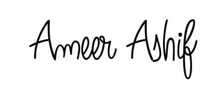 A sleek calligraphic signature for name Ameer Ashif utilizing Angelique-Rose-font-FFP styling. Great for adding personal signatures to photos and art. Ameer Ashif signature style 5 images and pictures png