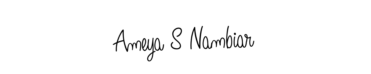 The best way (Angelique-Rose-font-FFP) to make a short signature is to pick only two or three words in your name. The name Ameya S Nambiar include a total of six letters. For converting this name. Ameya S Nambiar signature style 5 images and pictures png