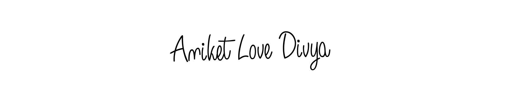 How to make Aniket Love Divya name signature. Use Angelique-Rose-font-FFP style for creating short signs online. This is the latest handwritten sign. Aniket Love Divya signature style 5 images and pictures png