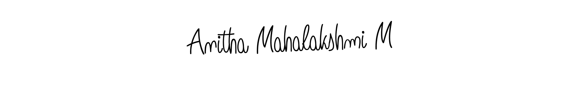 The best way (Angelique-Rose-font-FFP) to make a short signature is to pick only two or three words in your name. The name Anitha Mahalakshmi M include a total of six letters. For converting this name. Anitha Mahalakshmi M signature style 5 images and pictures png