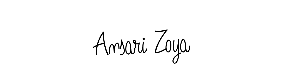 Make a beautiful signature design for name Ansari Zoya. With this signature (Angelique-Rose-font-FFP) style, you can create a handwritten signature for free. Ansari Zoya signature style 5 images and pictures png
