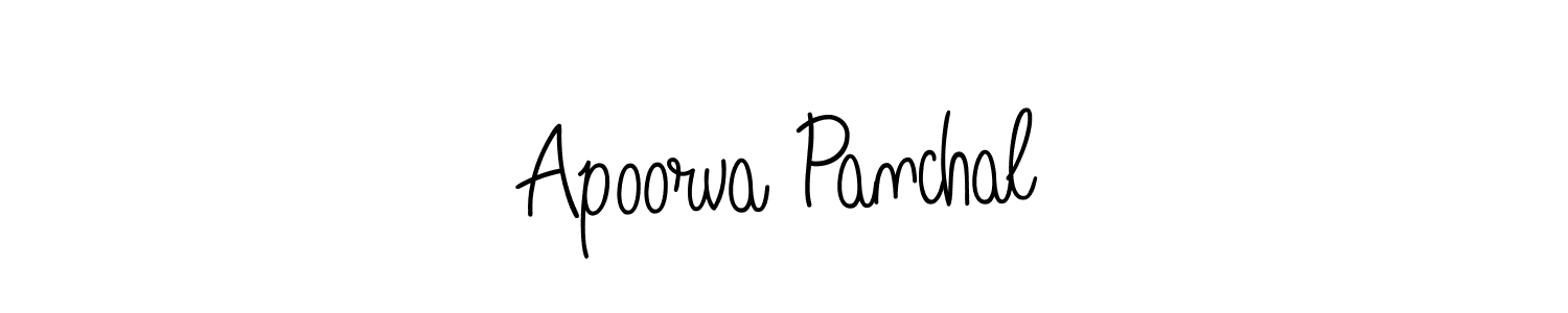 You should practise on your own different ways (Angelique-Rose-font-FFP) to write your name (Apoorva Panchal) in signature. don't let someone else do it for you. Apoorva Panchal signature style 5 images and pictures png