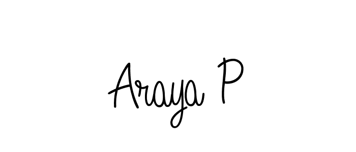 Design your own signature with our free online signature maker. With this signature software, you can create a handwritten (Angelique-Rose-font-FFP) signature for name Araya P. Araya P signature style 5 images and pictures png