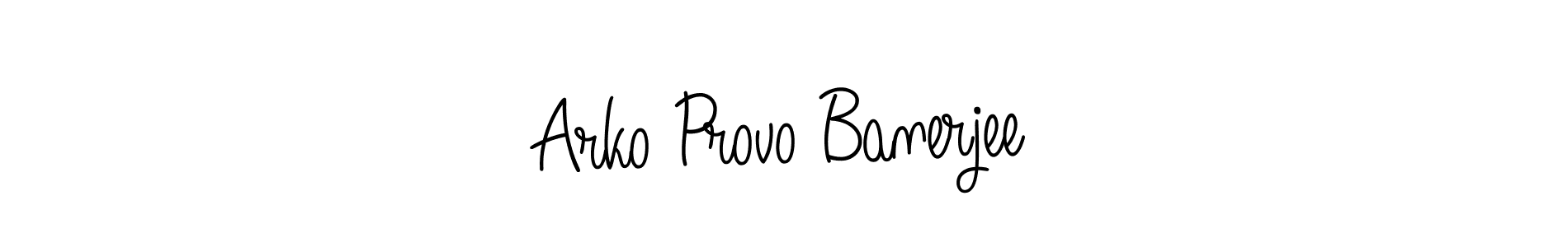 Use a signature maker to create a handwritten signature online. With this signature software, you can design (Angelique-Rose-font-FFP) your own signature for name Arko Provo Banerjee. Arko Provo Banerjee signature style 5 images and pictures png