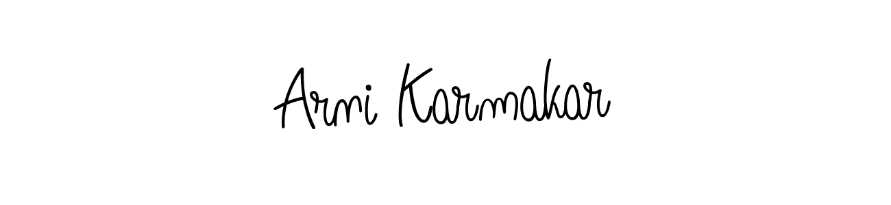 Use a signature maker to create a handwritten signature online. With this signature software, you can design (Angelique-Rose-font-FFP) your own signature for name Arni Karmakar. Arni Karmakar signature style 5 images and pictures png