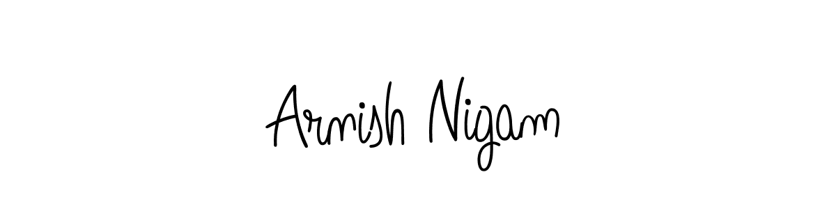 The best way (Angelique-Rose-font-FFP) to make a short signature is to pick only two or three words in your name. The name Arnish Nigam include a total of six letters. For converting this name. Arnish Nigam signature style 5 images and pictures png