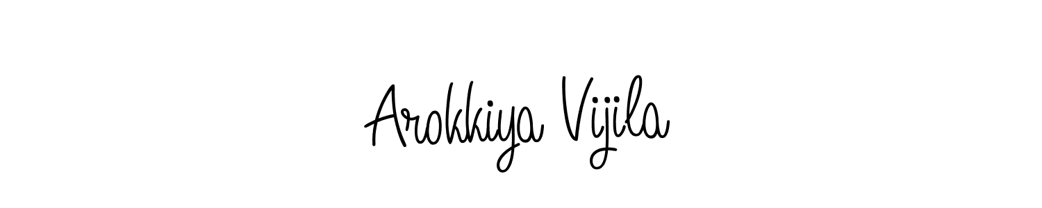 How to make Arokkiya Vijila name signature. Use Angelique-Rose-font-FFP style for creating short signs online. This is the latest handwritten sign. Arokkiya Vijila signature style 5 images and pictures png