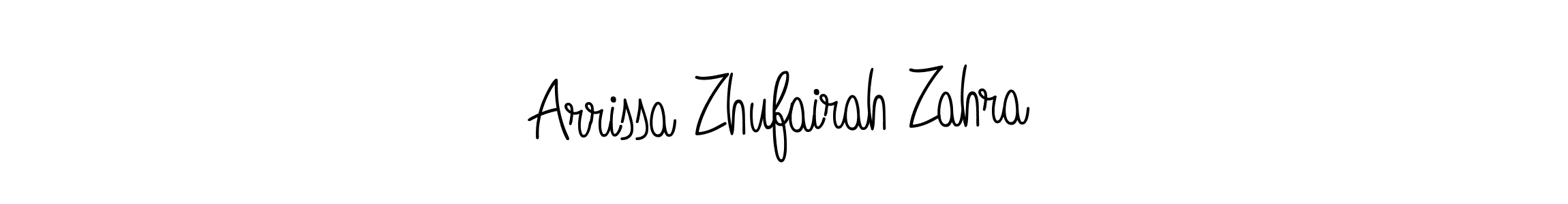 You should practise on your own different ways (Angelique-Rose-font-FFP) to write your name (Arrissa Zhufairah Zahra) in signature. don't let someone else do it for you. Arrissa Zhufairah Zahra signature style 5 images and pictures png