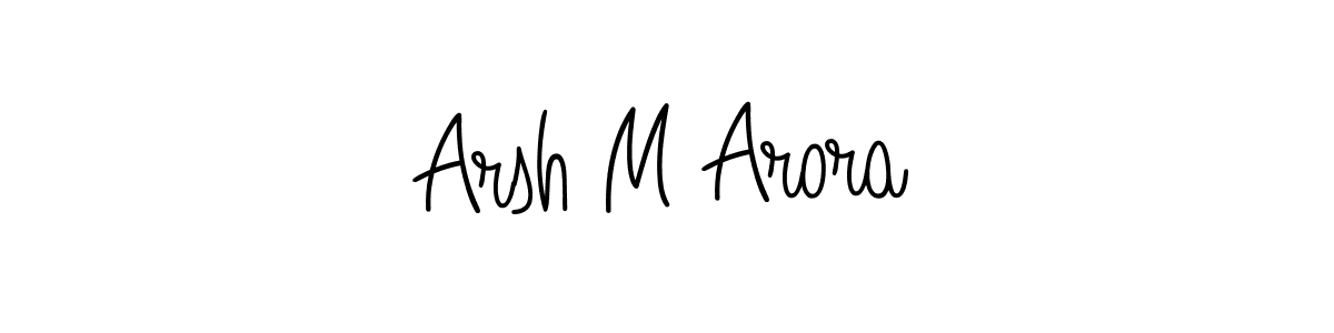 The best way (Angelique-Rose-font-FFP) to make a short signature is to pick only two or three words in your name. The name Arsh M Arora include a total of six letters. For converting this name. Arsh M Arora signature style 5 images and pictures png