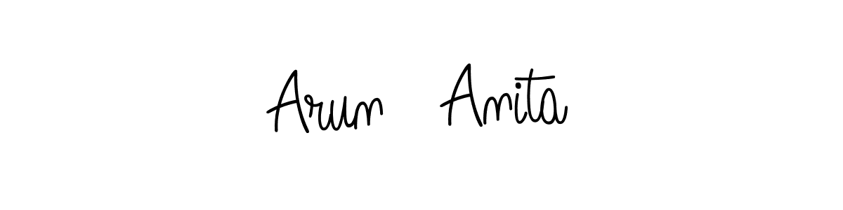 The best way (Angelique-Rose-font-FFP) to make a short signature is to pick only two or three words in your name. The name Arun   Anita include a total of six letters. For converting this name. Arun   Anita signature style 5 images and pictures png