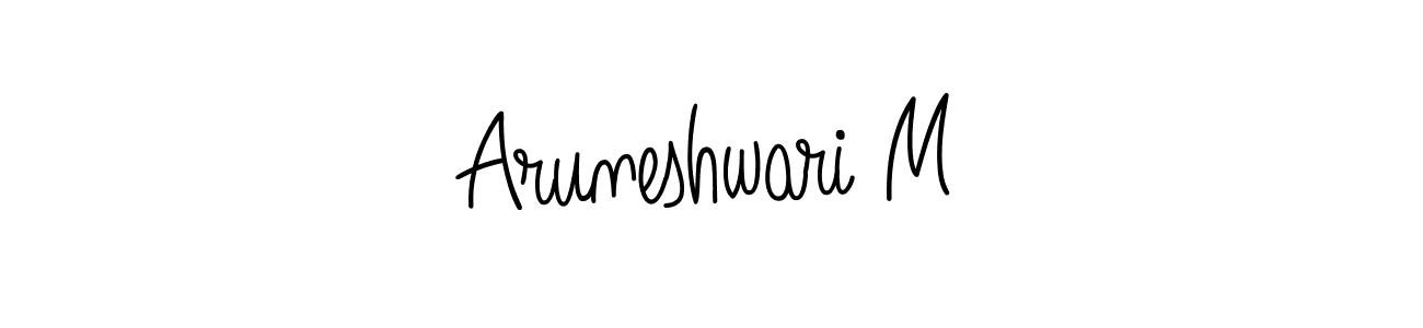 Use a signature maker to create a handwritten signature online. With this signature software, you can design (Angelique-Rose-font-FFP) your own signature for name Aruneshwari M. Aruneshwari M signature style 5 images and pictures png
